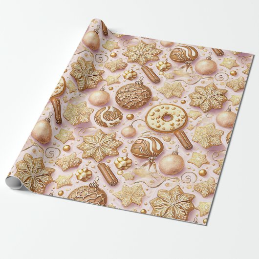 Roze Gouden Kerstmispatroon#12 ID1009 Verpakking Cadeaupapier (Uitgerold)