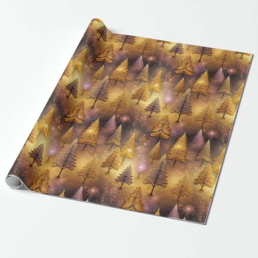 Roze Gouden Kerstmispatroon#19 ID1009 Cadeaupapier (Uitgerold)