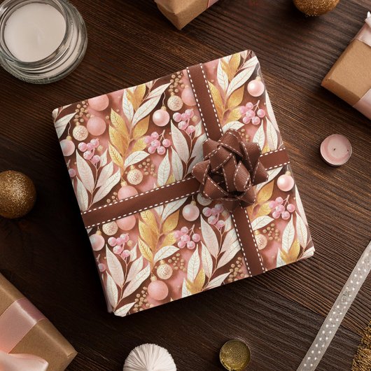 Roze Gouden Kerstmispatroon#22 ID1009 Cadeaupapier