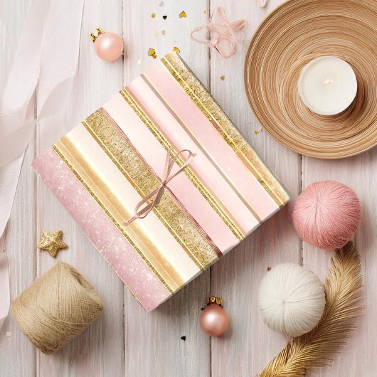 Roze Gouden Kerstmispatroon#27 ID1009 Cadeaupapier