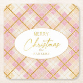 Roze Gouden Kerstmispatroon#28 ID1009 Kartonnen Onderzetters (Voorkant)