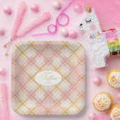 Roze Gouden Kerstmispatroon#28 ID1009 Papieren Bordje (Feest)