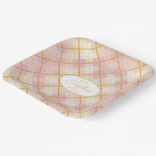 Roze Gouden Kerstmispatroon#28 ID1009 Papieren Bordje (Gebogen)