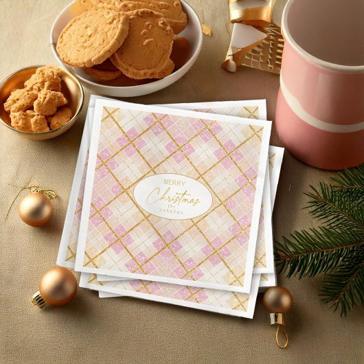 Roze Gouden Kerstmispatroon#28 ID1009 Servet