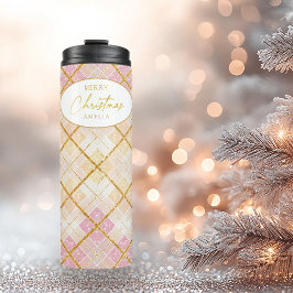 Roze Gouden Kerstmispatroon#28 ID1009 Thermosbeker