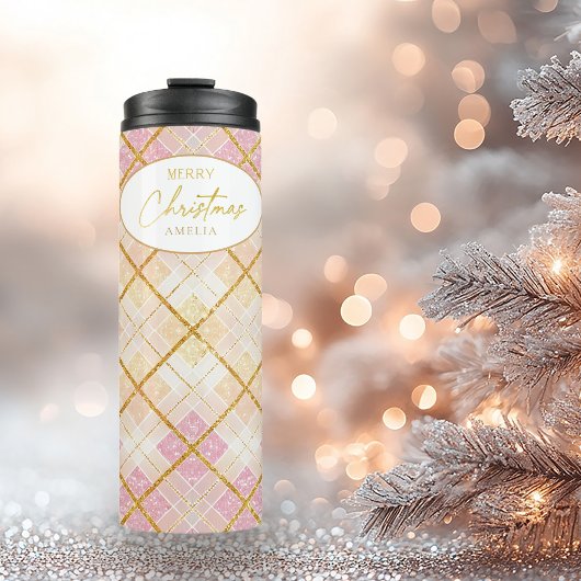 Roze Gouden Kerstmispatroon#28 ID1009 Thermosbeker