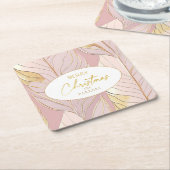 Roze Gouden Kerstmispatroon#29 ID1009 Kartonnen Onderzetters (Schuin)