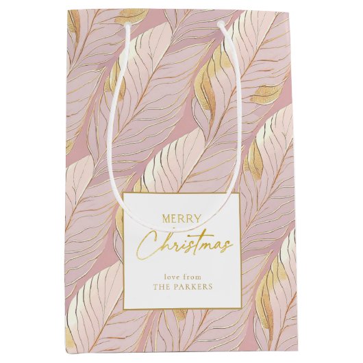 Roze Gouden Kerstmispatroon#29 ID1009 Medium Cadeauzakje (Voorkant)