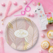 Roze Gouden Kerstmispatroon#29 ID1009 Papieren Bordje (Feest)