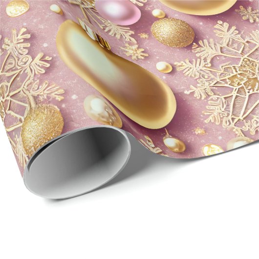 Roze Gouden Kerstmispatroon#31 ID1009 Cadeaupapier (Rol Hoek)