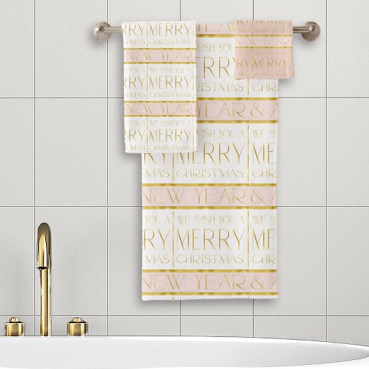 Roze Gouden Kerstmispatroon#35 ID1009 Bad Handdoek