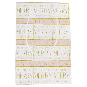 Roze Gouden Kerstmispatroon#35 ID1009 Medium Cadeauzakje