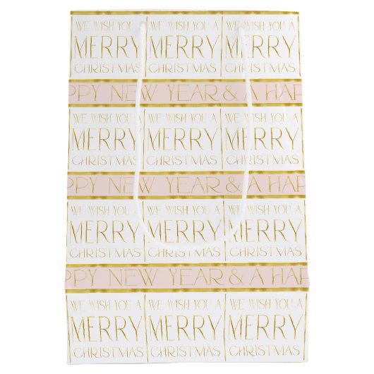 Roze Gouden Kerstmispatroon#35 ID1009 Medium Cadeauzakje (Achterkant)