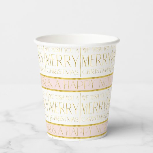 Roze Gouden Kerstmispatroon#35 ID1009 Papieren Bekers (Achterkant)