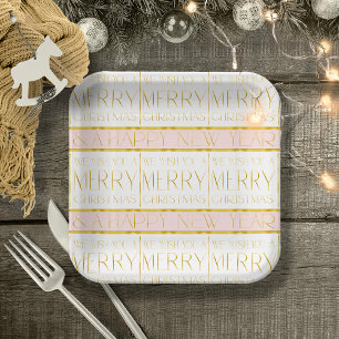 Roze Gouden Kerstmispatroon#35 ID1009 Papieren Bordje