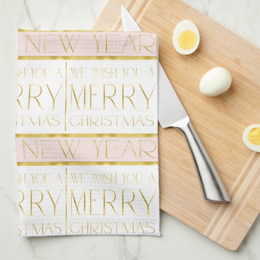 Roze Gouden Kerstmispatroon#35 ID1009 Theedoek (Quarter Fold)