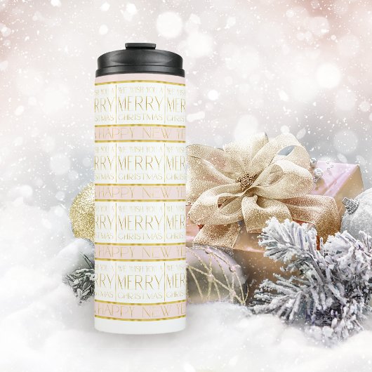 Roze Gouden Kerstmispatroon#35 ID1009 Thermosbeker