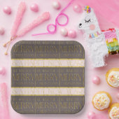 Roze Gouden Kerstmispatroon#35b ID1009 Papieren Bordje (Feest)