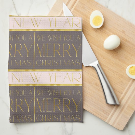 Roze Gouden Kerstmispatroon#35b ID1009 Theedoek (Quarter Fold)