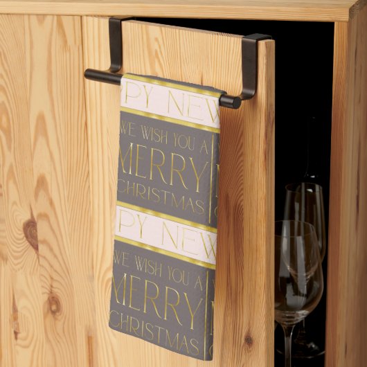 Roze Gouden Kerstmispatroon#35b ID1009 Theedoek (Derde Gevouwen)