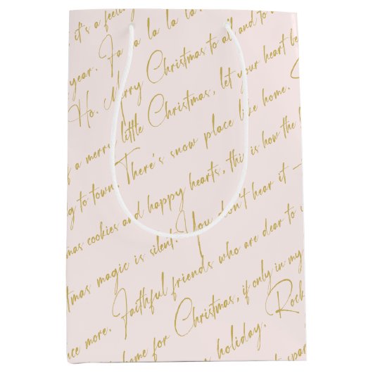 Roze Gouden Kerstmispatroon#36 ID1009 Medium Cadeauzakje (Voorkant)