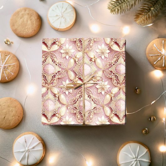Roze Gouden Kerstmispatroon#3 ID1009 Cadeaupapier