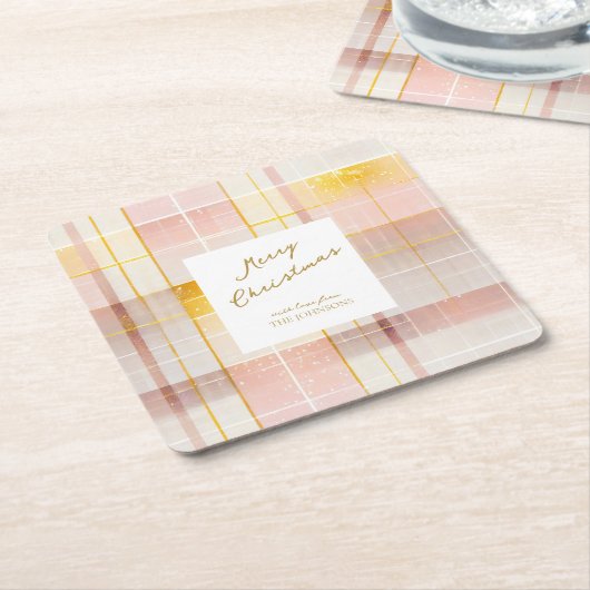 Roze Gouden Kerstmispatroon#7 ID1009 Kartonnen Onderzetters (Schuin)