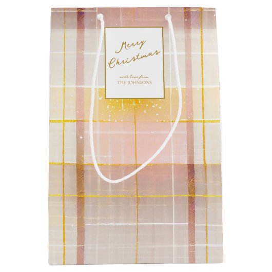 Roze Gouden Kerstmispatroon#7 ID1009 Medium Cadeauzakje (Voorkant)