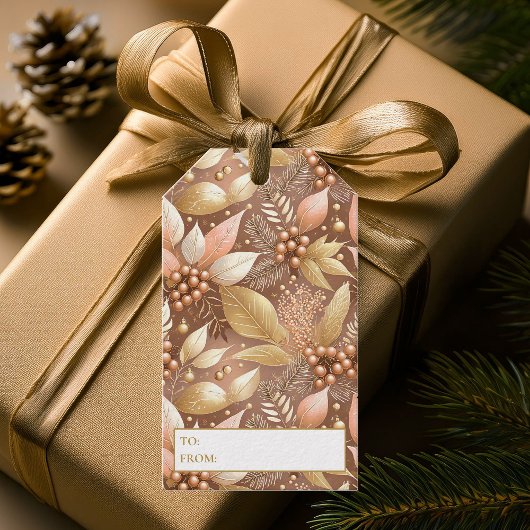 Roze Gouden Kerstmispatroon#8 ID1009 Cadeaulabel