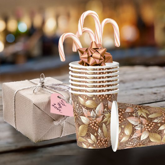 Roze Gouden Kerstmispatroon#8 ID1009 Papieren Bekers