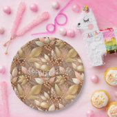 Roze Gouden Kerstmispatroon#8 ID1009 Papieren Bordje (Feest)