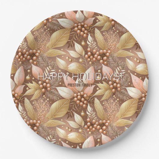 Roze Gouden Kerstmispatroon#8 ID1009 Papieren Bordje (Voorkant)