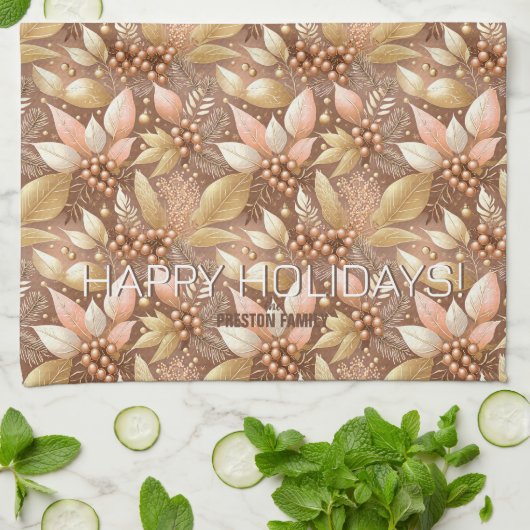 Roze Gouden Kerstmispatroon#8 ID1009 Theedoek (Gevouwen)