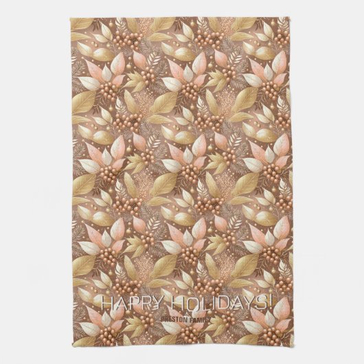 Roze Gouden Kerstmispatroon#8 ID1009 Theedoek (Verticaal)