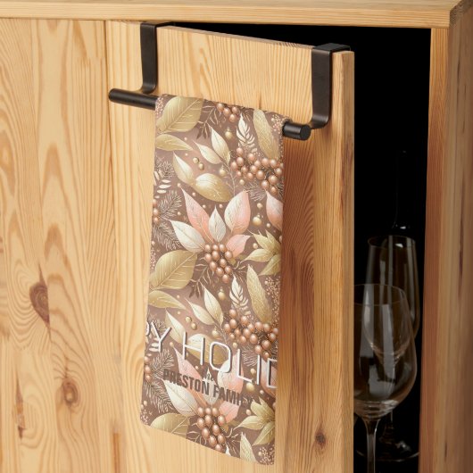 Roze Gouden Kerstmispatroon#8 ID1009 Theedoek (Derde Gevouwen)