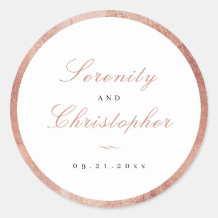 Roze Gouden Klassieke Elegantie Script Bruiloft Fa Ronde Sticker