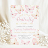 Roze Gouden Kleine Vlinder Wordt Eén Jaar Kaart
