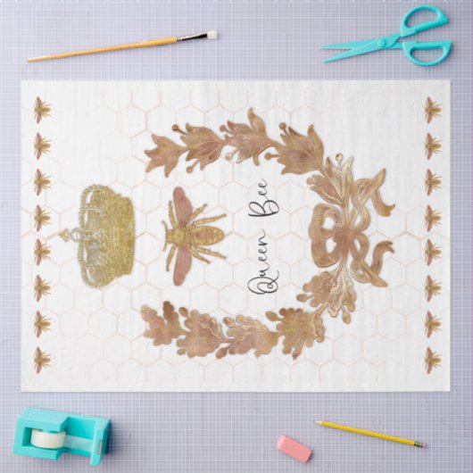 Roze Gouden Koningin Bijen Kroon Royal Glitter Dec Tissuepapier (Craft)