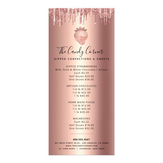 Roze Gouden Koper Aardbei Glitter Nagerechten Menu (Voorkant)