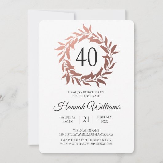 Roze Gouden Krans 40e Verjaardagsfeestje Kaart (Voorkant)