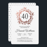 Roze Gouden Krans 40e Verjaardagsfeestje Kaart<br><div class="desc">Moderne roze gouden krans 40e verjaardagsontwerp. Stuur deze elegante uitnodiging voor uw veertigste verjaardagsfeest. Er is een chic zwart stippenpatroon op de achterkant van de kaart. Als u hulp nodig hebt of overeenkomende producten wilt,  neem dan contact met ons op via onze winkel.</div>