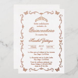 Roze gouden krans Quinceanera uitnodiging