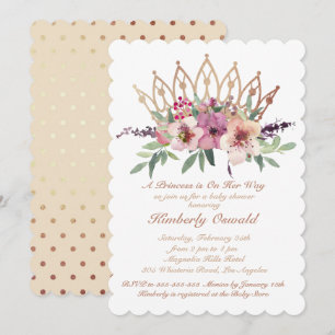 Roze Gouden Kroon Blozend Roze Bloemige Baby Meisj Kaart