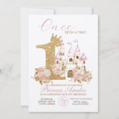 Roze Gouden Kroon Kasteel Prinses 1e Verjaardag Kaart (Voorkant)