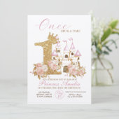 Roze Gouden Kroon Kasteel Prinses 1e Verjaardag Kaart (Staand voorkant)