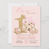 Roze Gouden Kroon Kasteel Prinses 1e Verjaardag Kaart (Voorkant)