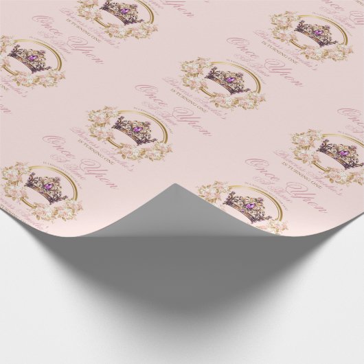 Roze Gouden Kroon Prinses 1e Verjaardag  Cadeaupapier (Hoek)