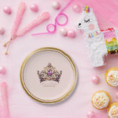 Roze gouden kroon prinses 1e verjaardag papieren bordje (Feest)