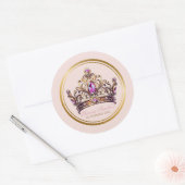 Roze gouden kroon prinses 1e verjaardag ronde sticker (Envelop)