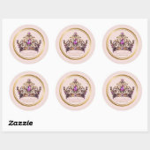Roze gouden kroon prinses 1e verjaardag ronde sticker (Vel)